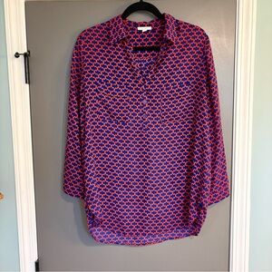 Women's Blue and Red Patterned Top
